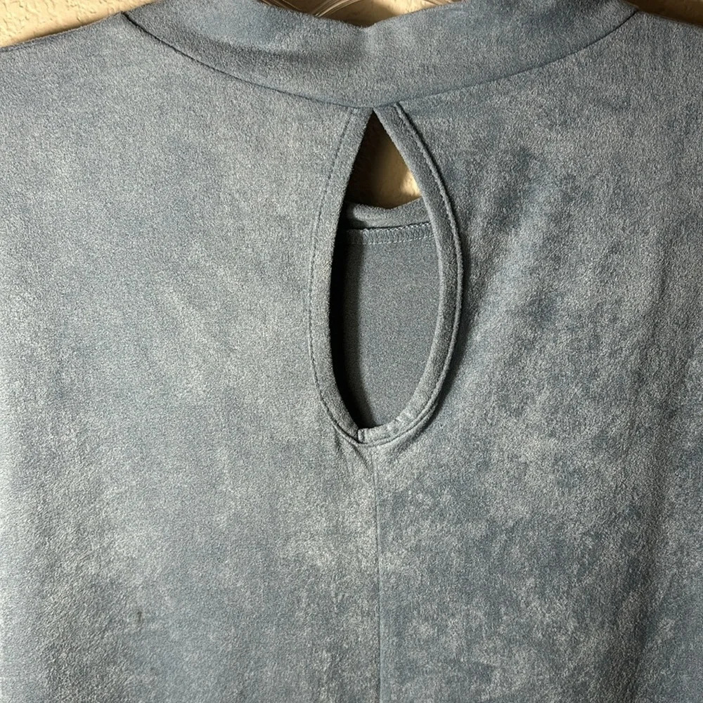 Dusty Blue Mock Neck, Scalloped, Suede, Midi Dress size 3X - Picture 7 of 11
